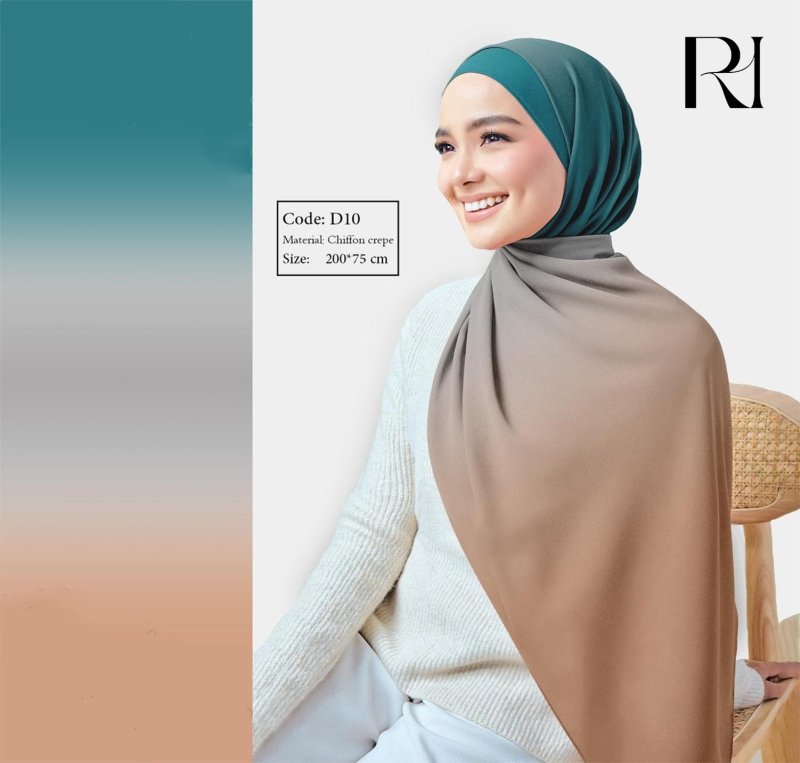 Nature Inspired Beauty Gradient Green & Beige Chiffon Crepe Scarf - Ruehaya
