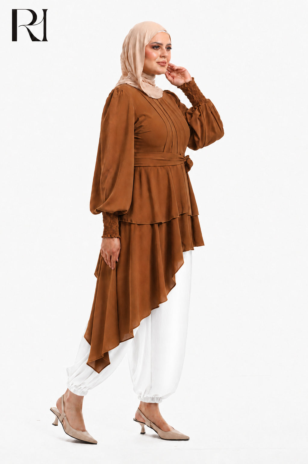 Alya Contrast Linen Silk Two Piece Set - Burnt Orange