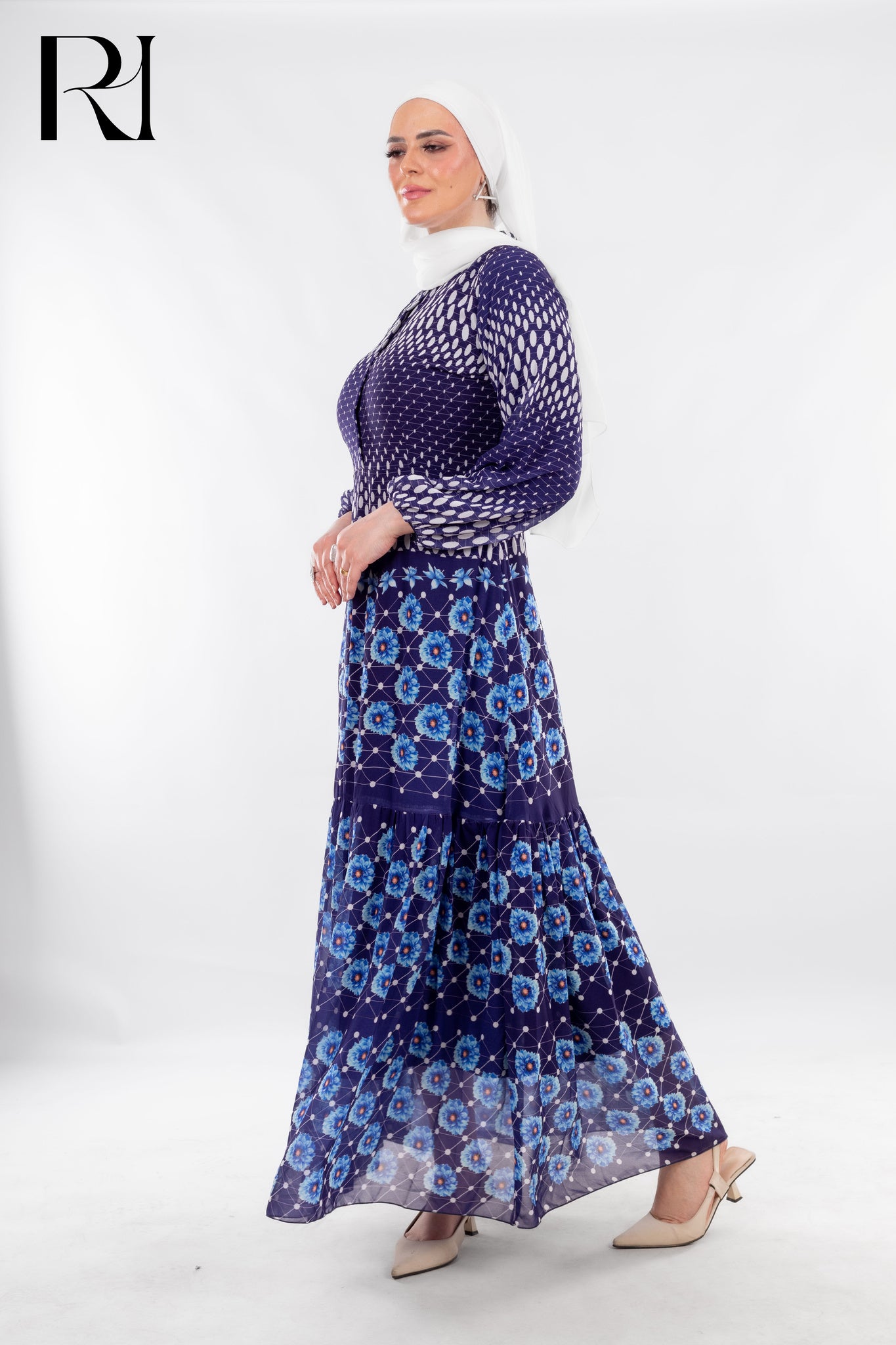 Ornamental Blue Print Dress with Boho Spirit - Ruehaya