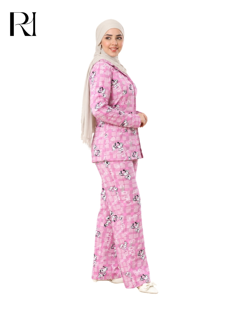 REEM PLAYFUL PRINTED LOUNGEWEAR SET – FUCHSIA