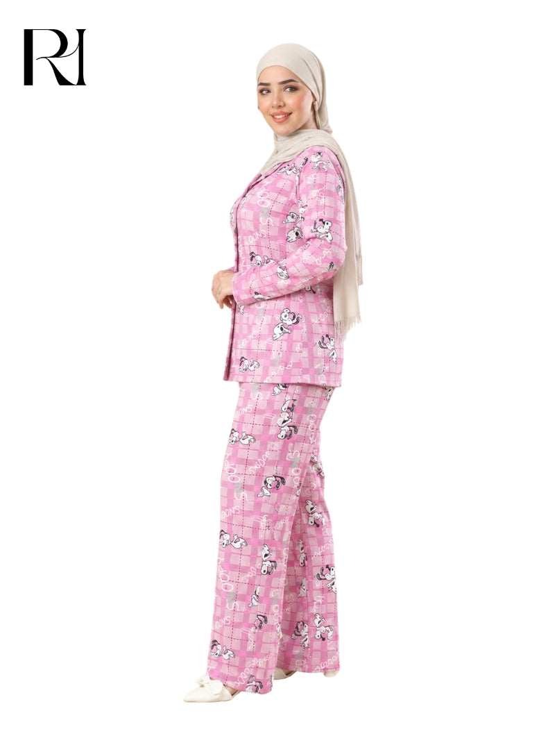 REEM PLAYFUL PRINTED LOUNGEWEAR SET – FUCHSIA