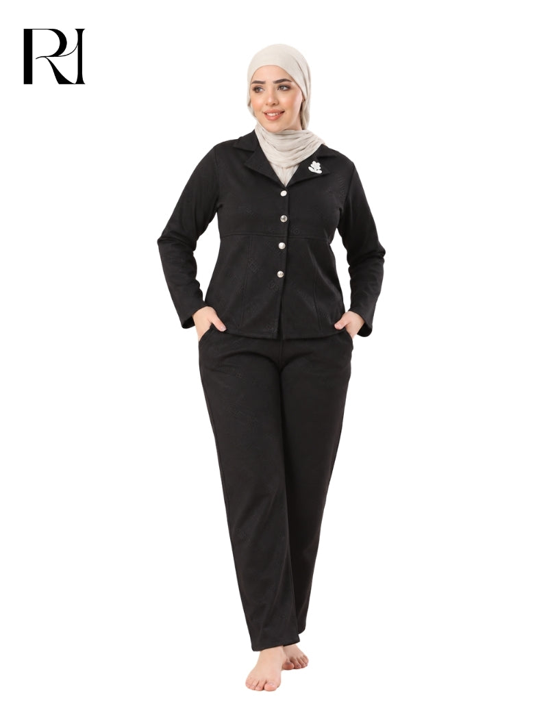 AMIRA COZY QUILTED LOUNGEWEAR SET – BLACK