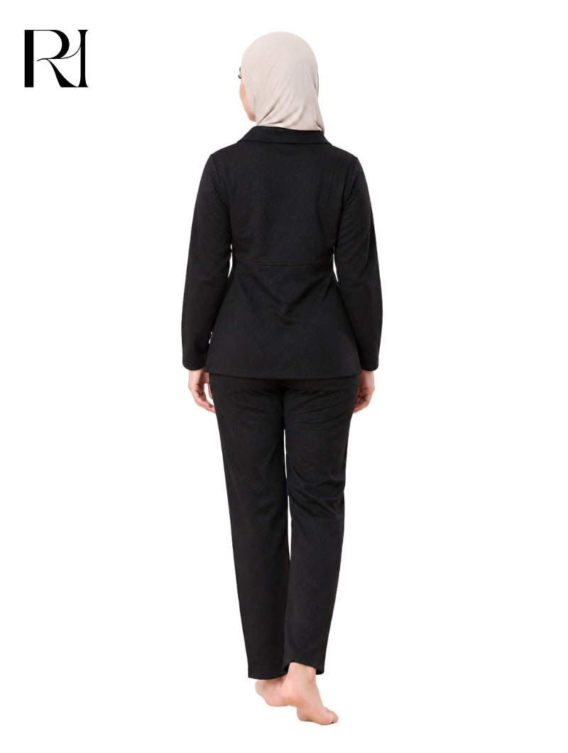 AMIRA COZY QUILTED LOUNGEWEAR SET – BLACK