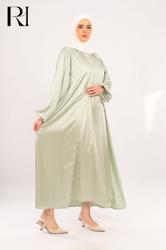 Pistachio Whisper Soft Satin Grace with Delicate Flow - Ruehaya