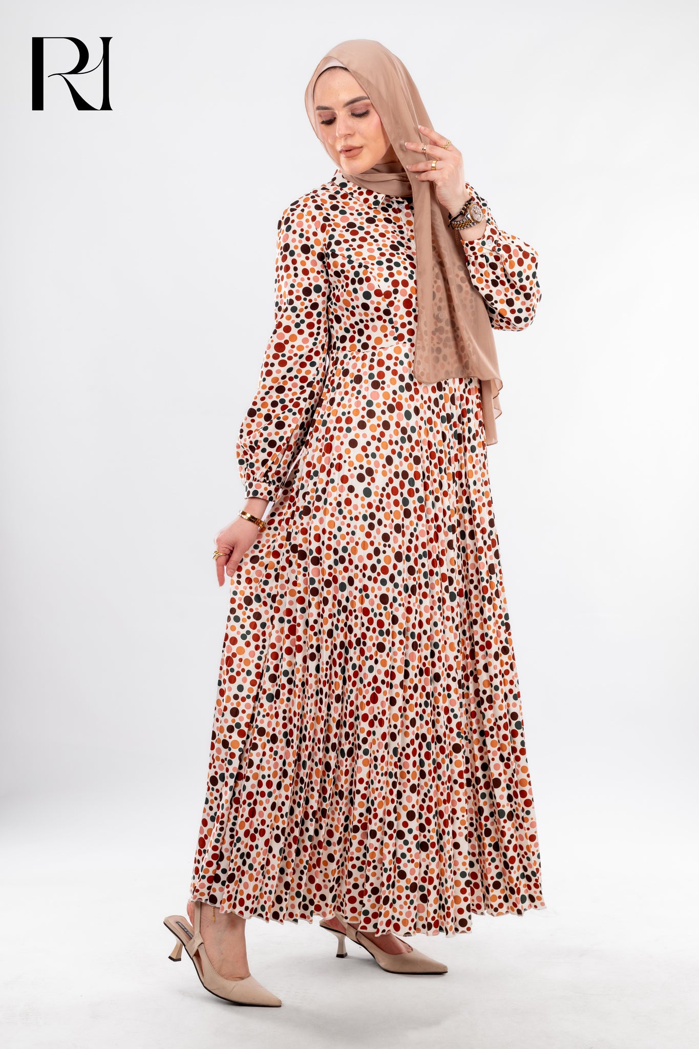 Polka Dot Modest Dress, Elegant Everyday Style by Rue Haya - Ruehaya