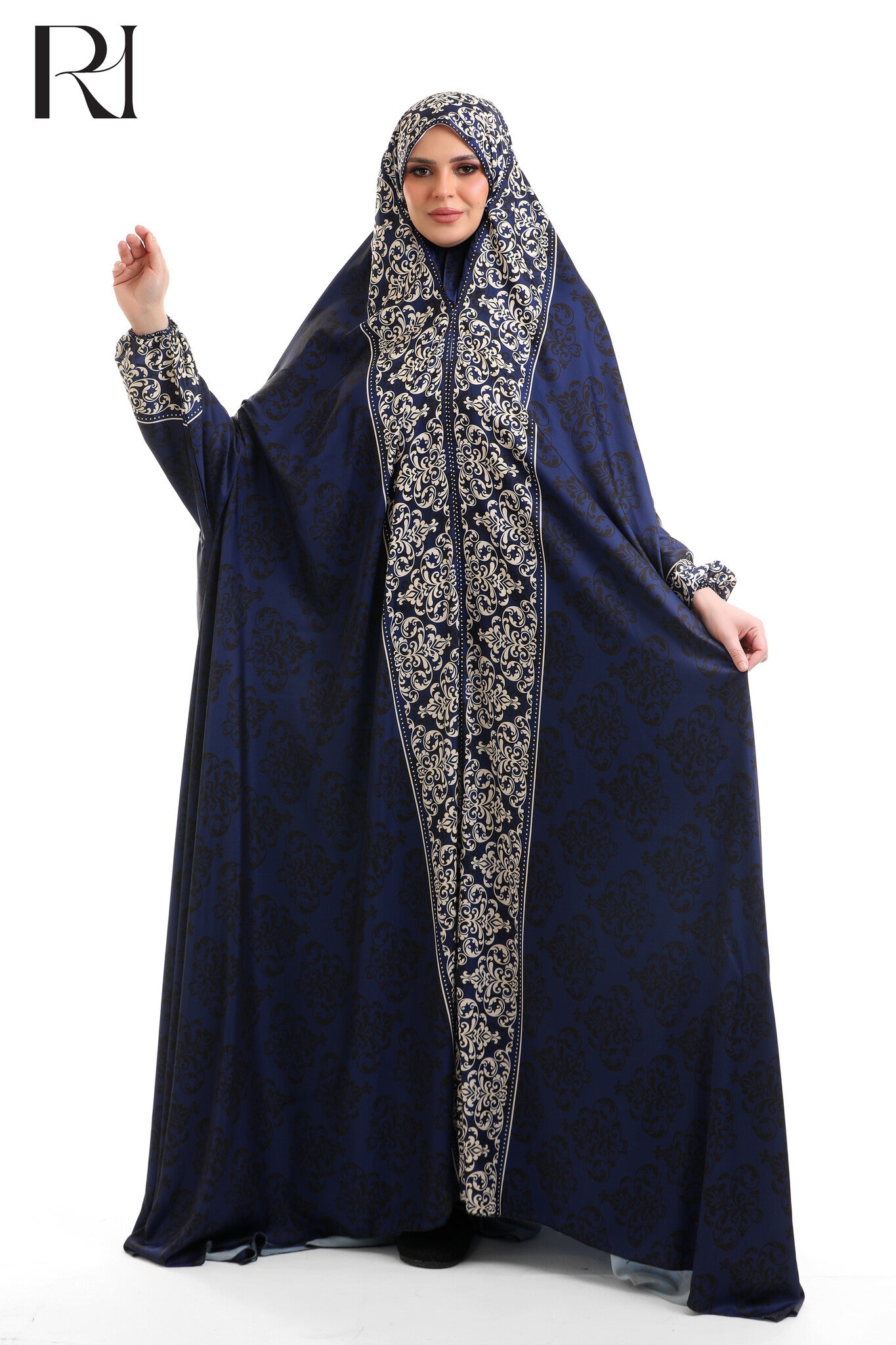 Noor Ornate Blended Satin Prayer Gown - Royal Blue