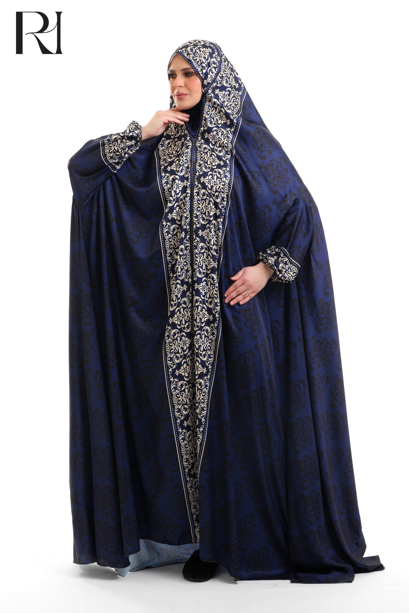 Noor Ornate Blended Satin Prayer Gown - Royal Blue