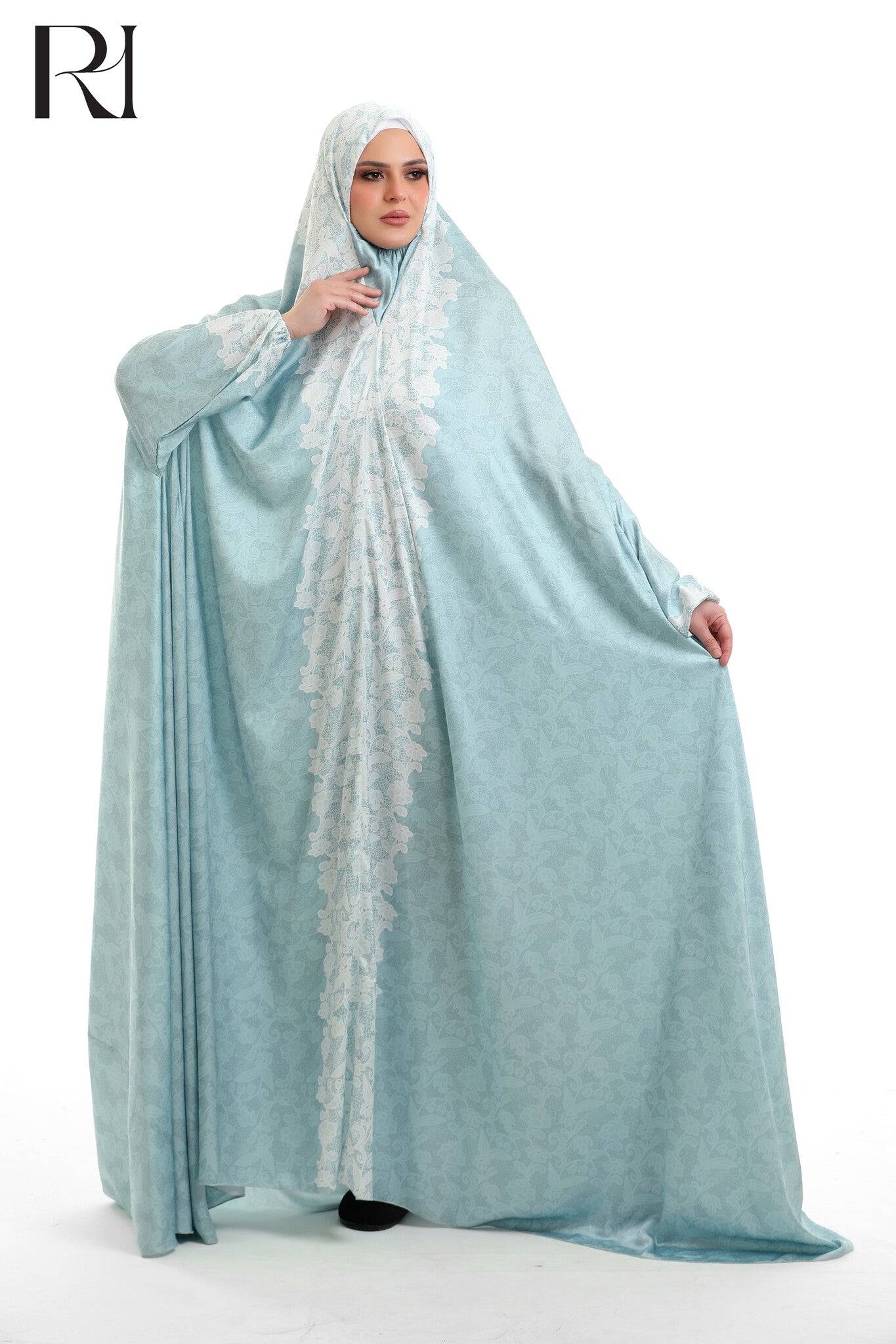 Noor Delicate Blended Satin Prayer Gown - Celeste Blue