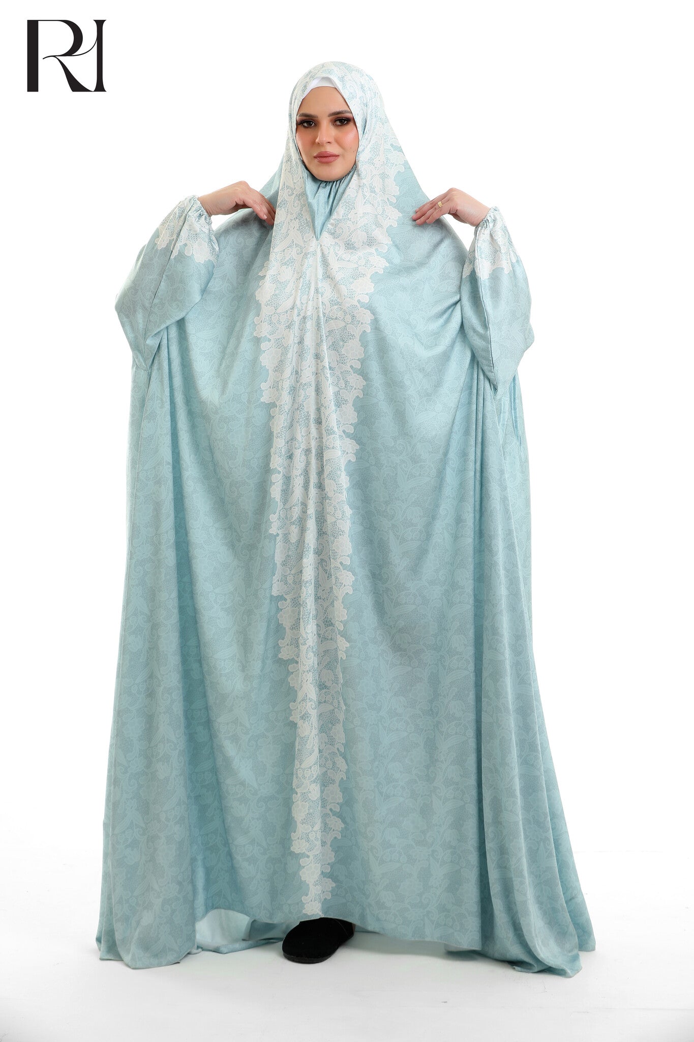 Noor Delicate Blended Satin Prayer Gown - Celeste Blue