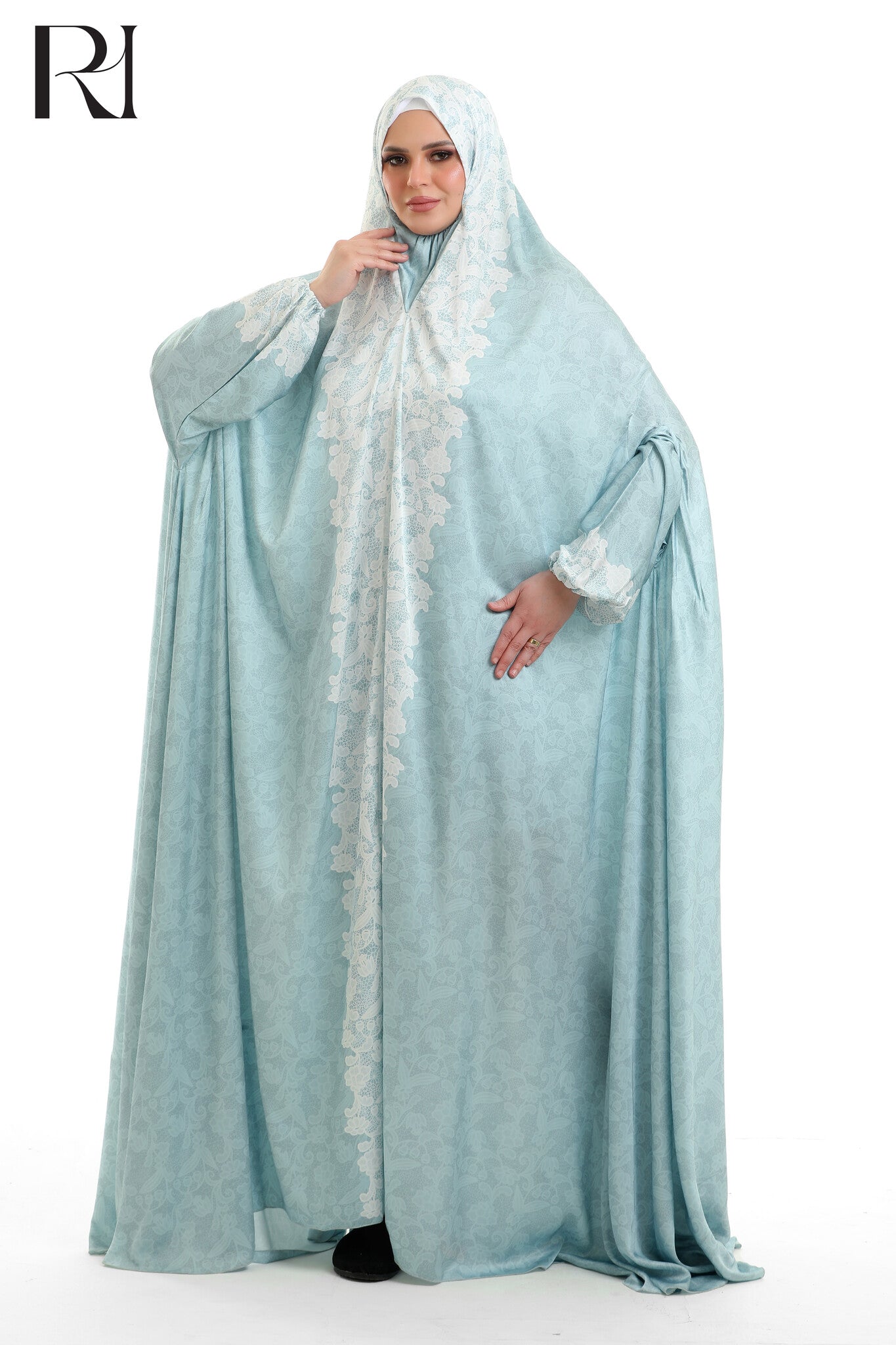 Noor Delicate Blended Satin Prayer Gown - Celeste Blue