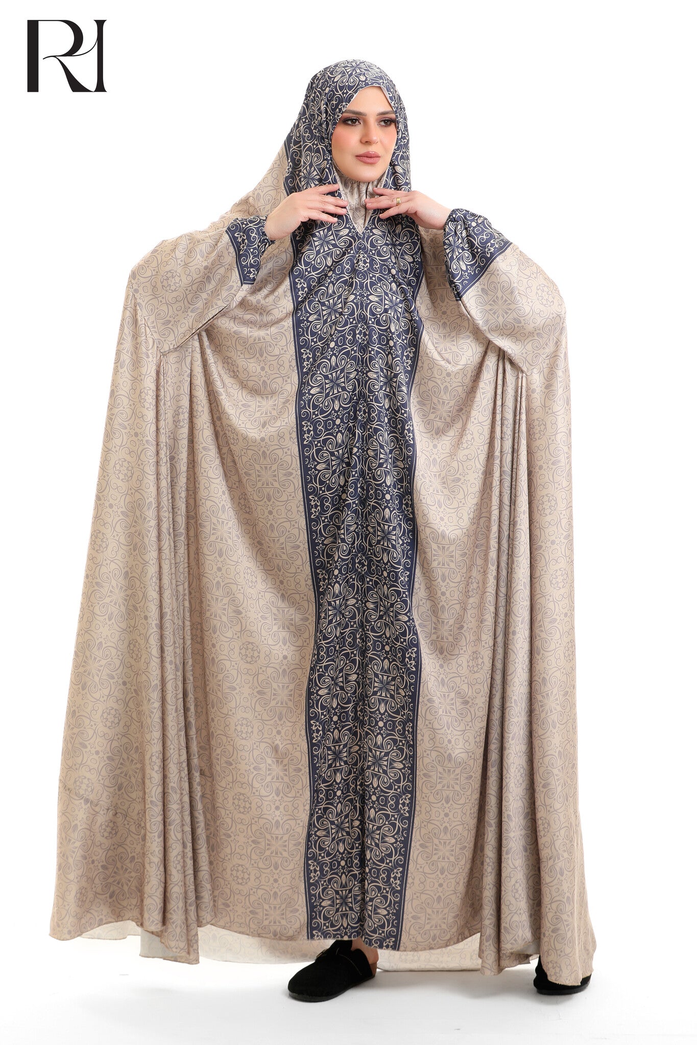 Noor Sigature Blended Satin Prayer Gown - Beige