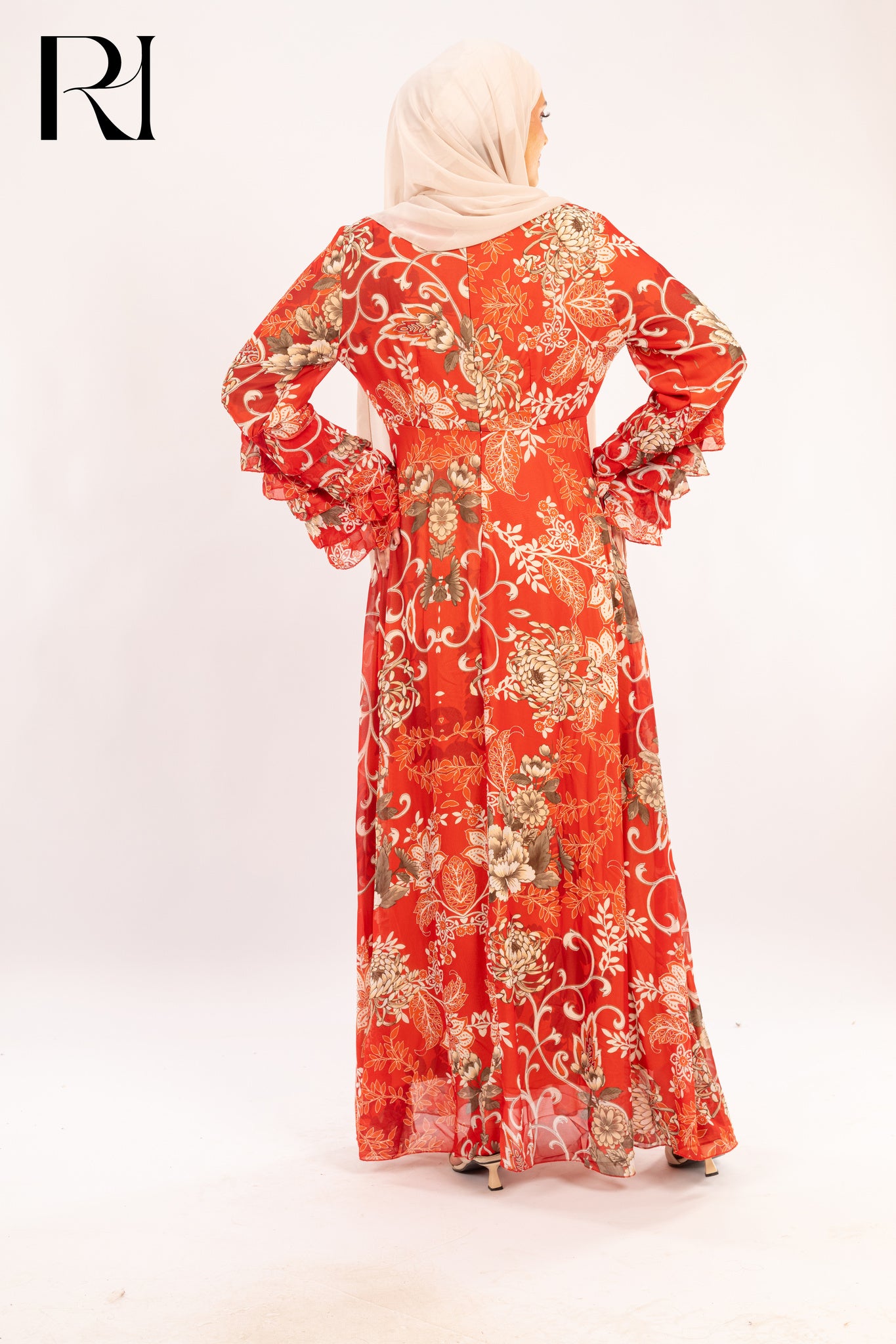 Rosalind Coral Bloom Chiffon Maxi Dress - Ruehaya