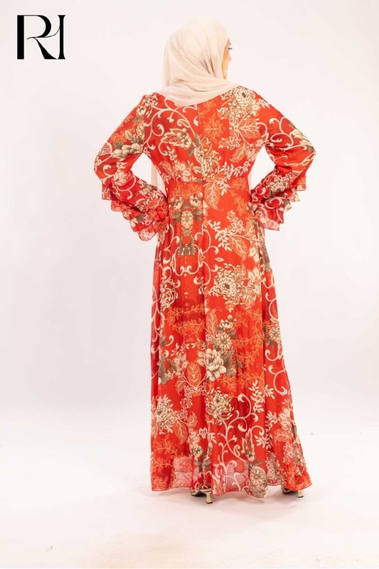 Rosalind Coral Bloom Chiffon Maxi Dress - Ruehaya