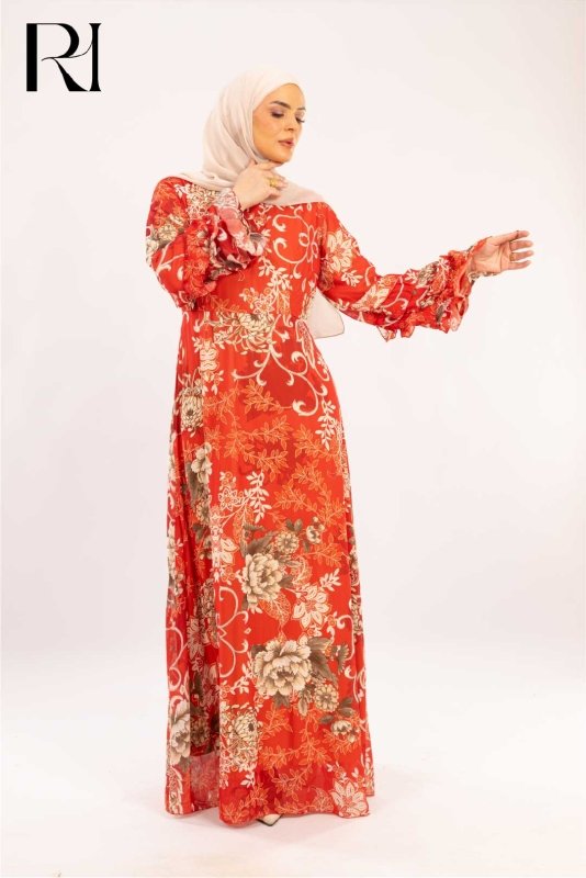 Rosalind Coral Bloom Chiffon Maxi Dress - Ruehaya