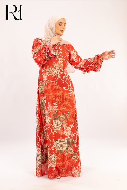 Rosalind Coral Bloom Chiffon Maxi Dress - Ruehaya
