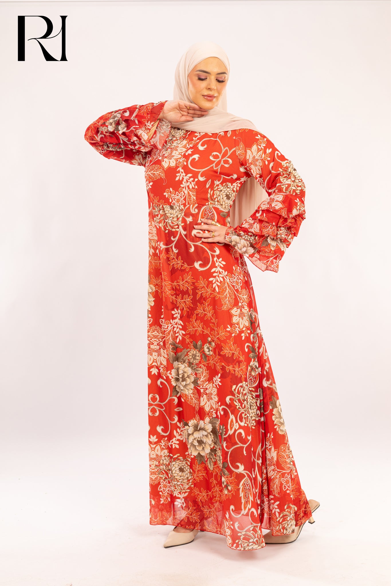 Rosalind Coral Bloom Chiffon Maxi Dress - Ruehaya