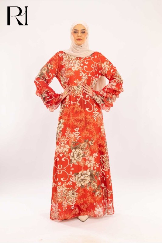 Rosalind Coral Bloom Chiffon Maxi Dress - Ruehaya