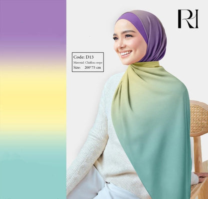 Ruehaya Chiffon Crepe Hijab Elegant Gradient Scarf - Ruehaya