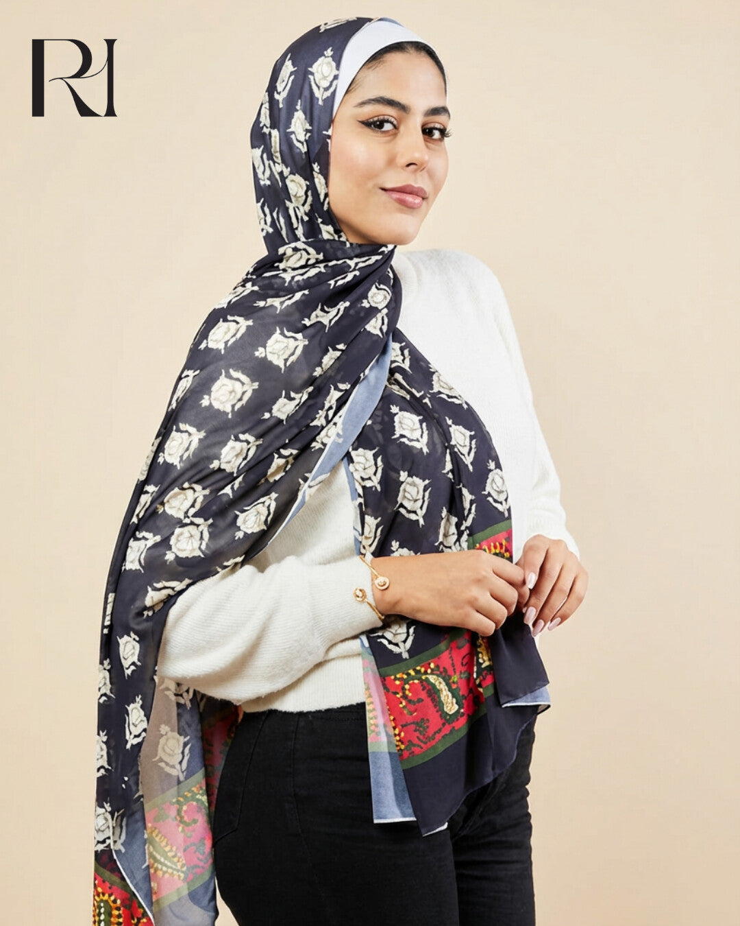 Ruehaya Floral Elegance Crepe Chiffon Hijab Timeless Beauty - Ruehaya