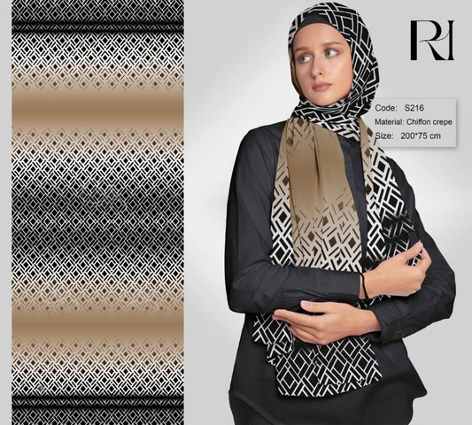 Ruehaya Geometric Chiffon Crepe Hijab - Ruehaya