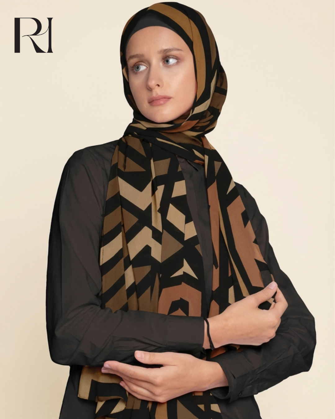 Ruehaya Geometric Chiffon Crepe Scarf Modern & Elegant Hijab - Ruehaya