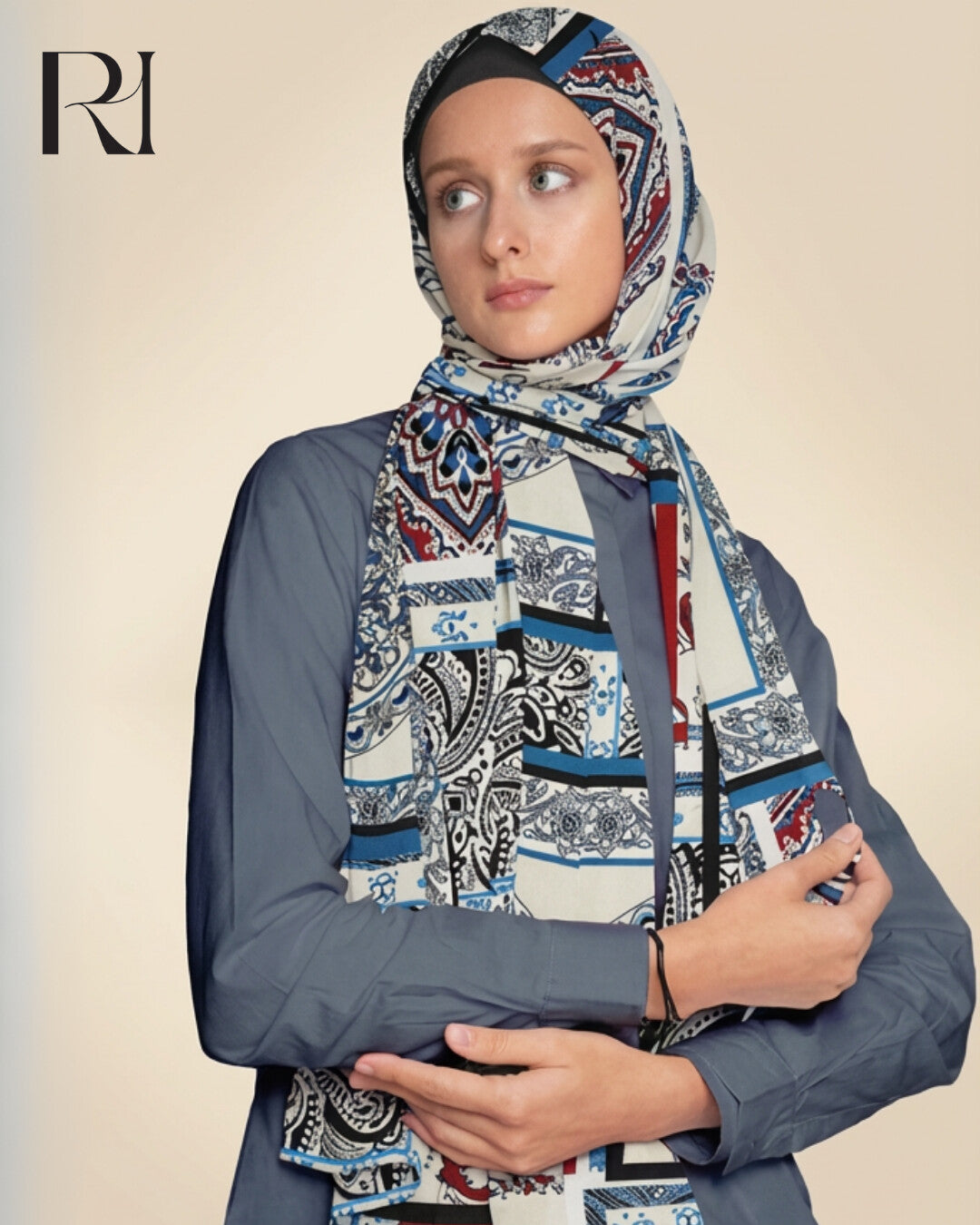 Ruehaya Mosaic Elegance Chiffon Hijab Timeless Artistic Scarf - Ruehaya