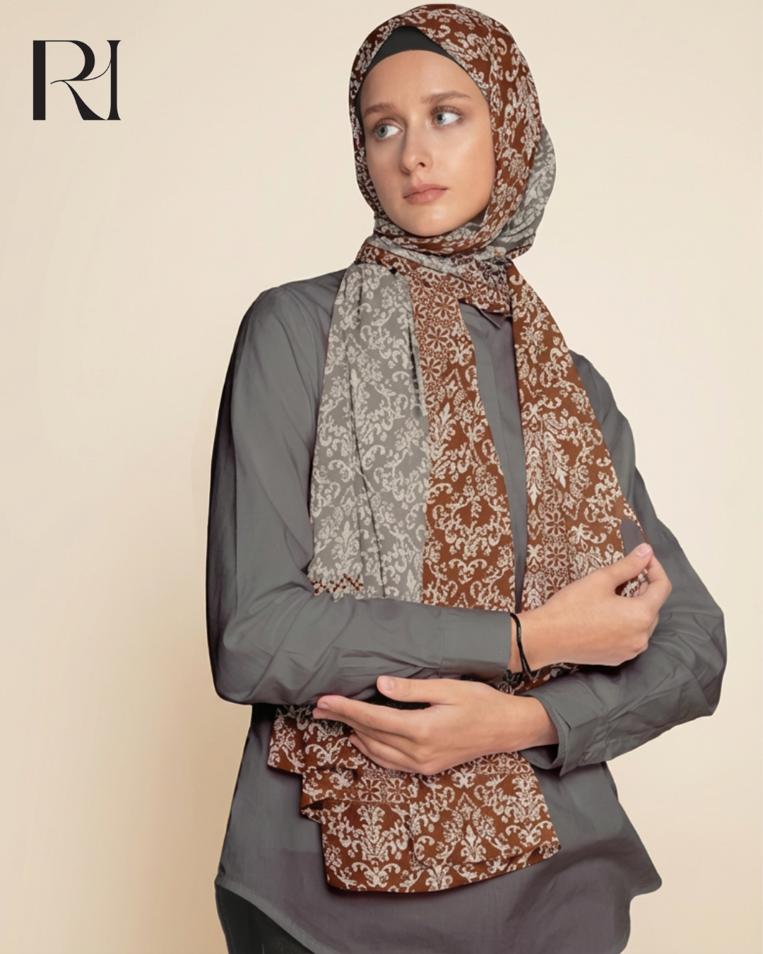 Ruehaya Vintage Sitki Print Chiffon Crepe Scarf - Ruehaya