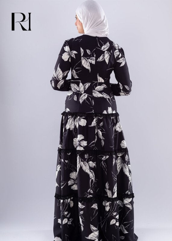 Salma Black and white Chiffon dress - Ruehaya