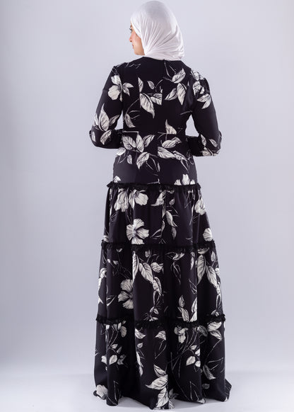 Salma Black and white Chiffon dress - Ruehaya