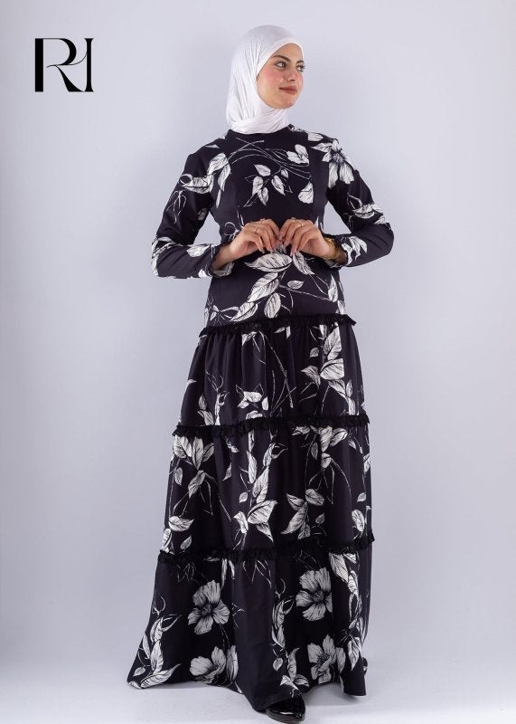 Salma Black and white Chiffon dress - Ruehaya