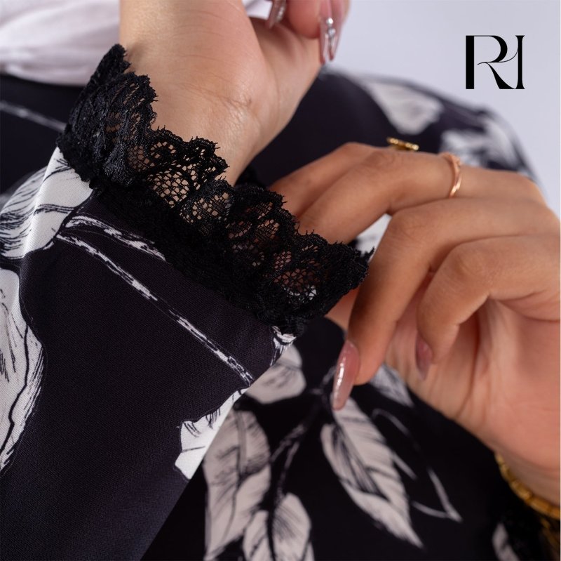 Salma Black and white Chiffon dress - Ruehaya