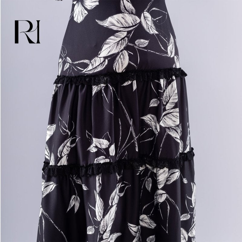 Salma Black and white Chiffon dress - Ruehaya