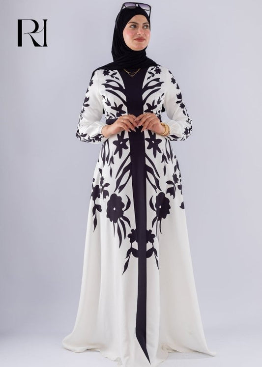 Samar Black & White Floral Modesty Dress - Ruehaya