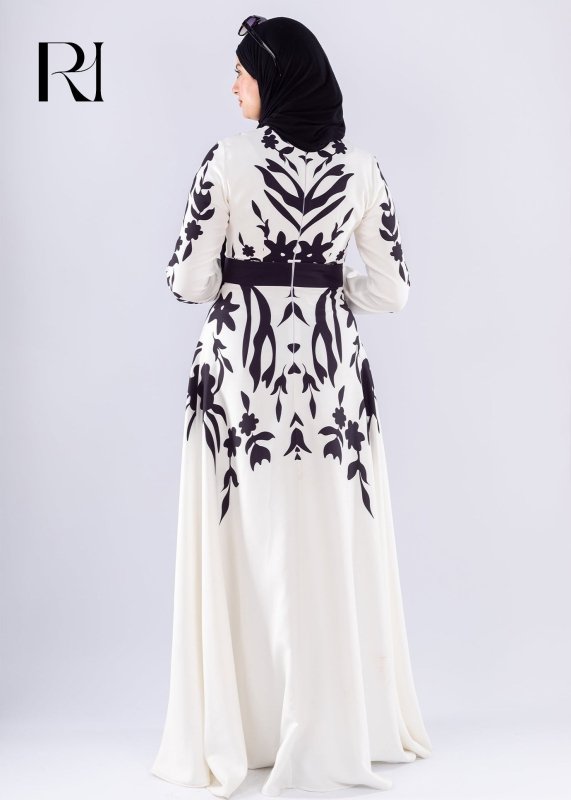 Samar Black & White Floral Modesty Dress - Ruehaya