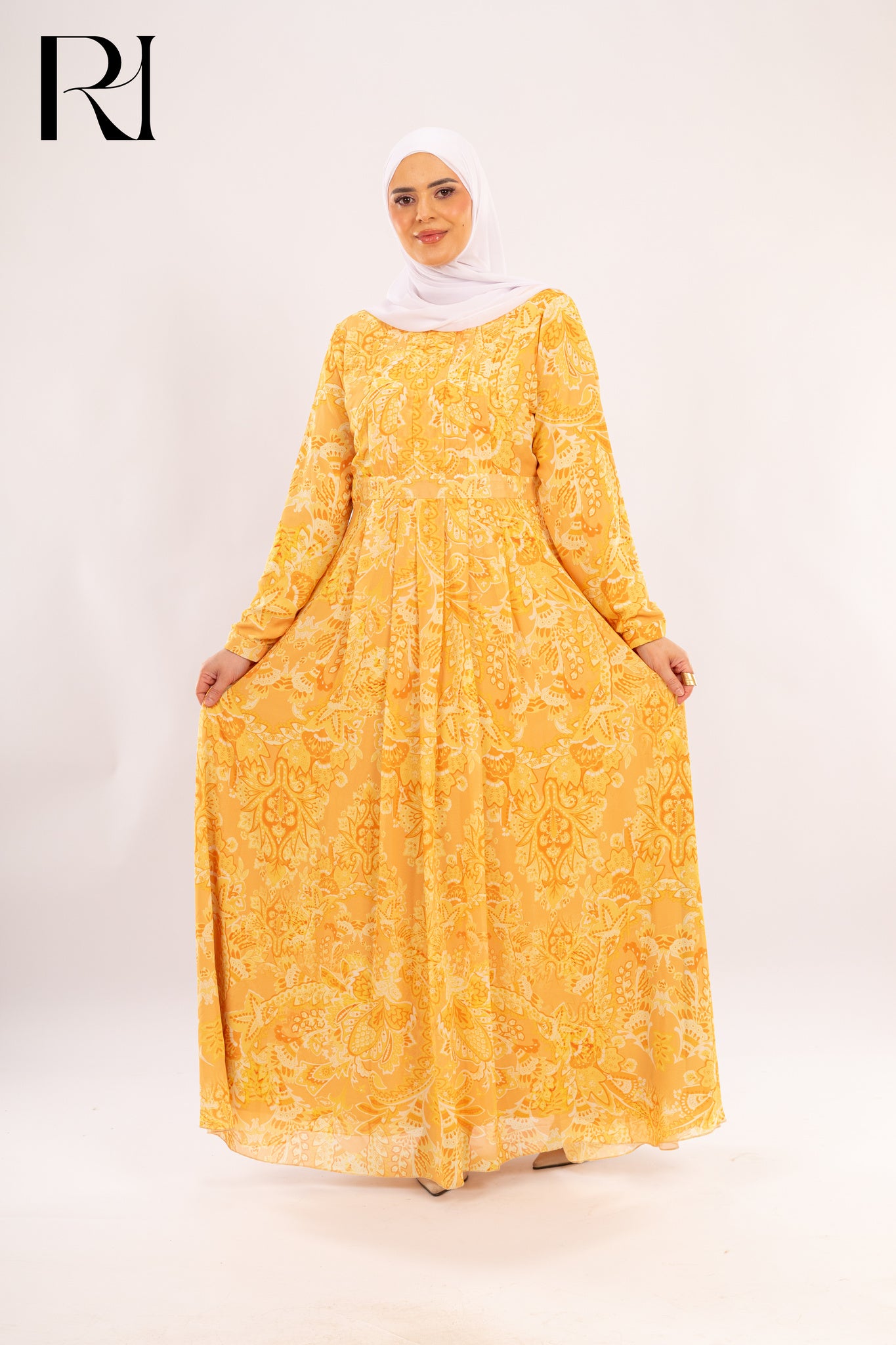 Samar Golden Yellow Modest Maxi Dress - Ruehaya