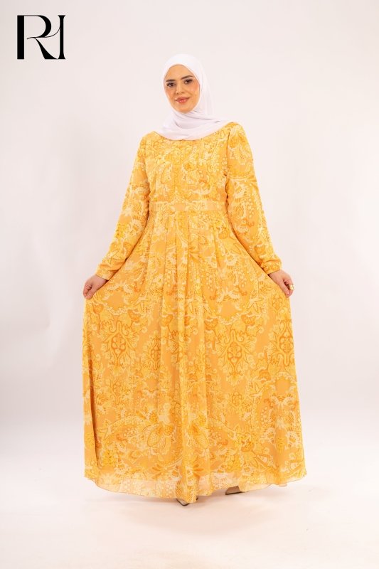 Samar Golden Yellow Modest Maxi Dress - Ruehaya