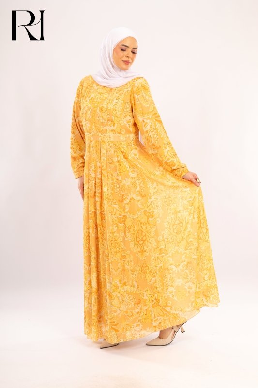 Samar Golden Yellow Modest Maxi Dress - Ruehaya