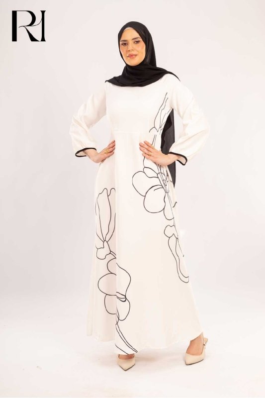 Samira Ivory & Onyx Floral Dress - Ruehaya