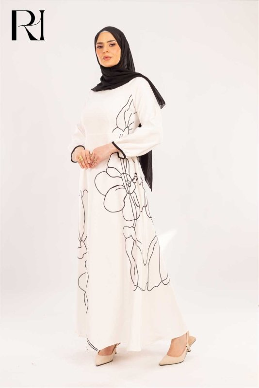 Samira Ivory & Onyx Floral Dress - Ruehaya