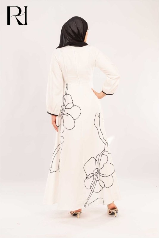 Samira Ivory & Onyx Floral Dress - Ruehaya