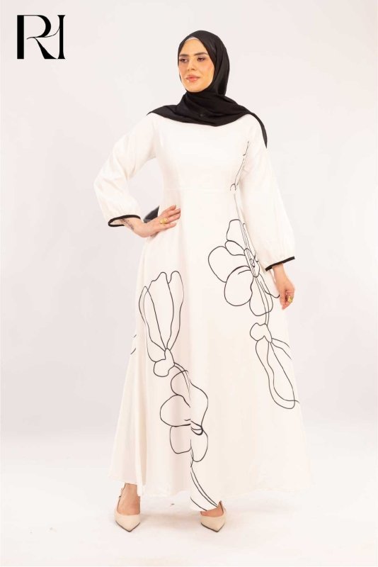 Samira Ivory & Onyx Floral Dress - Ruehaya