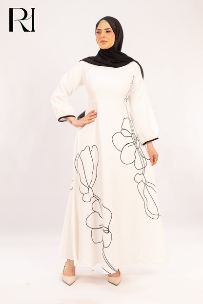 Samira Ivory & Onyx Floral Dress - Ruehaya