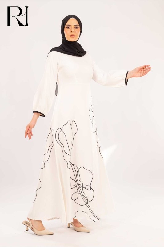 Samira Ivory & Onyx Floral Dress - Ruehaya