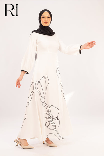 Samira Ivory & Onyx Floral Dress - Ruehaya