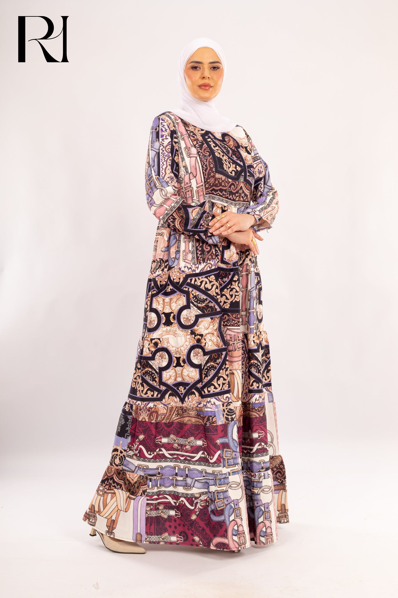 Serena Ornate Tapestry Print Modest Maxi Dress - Ruehaya