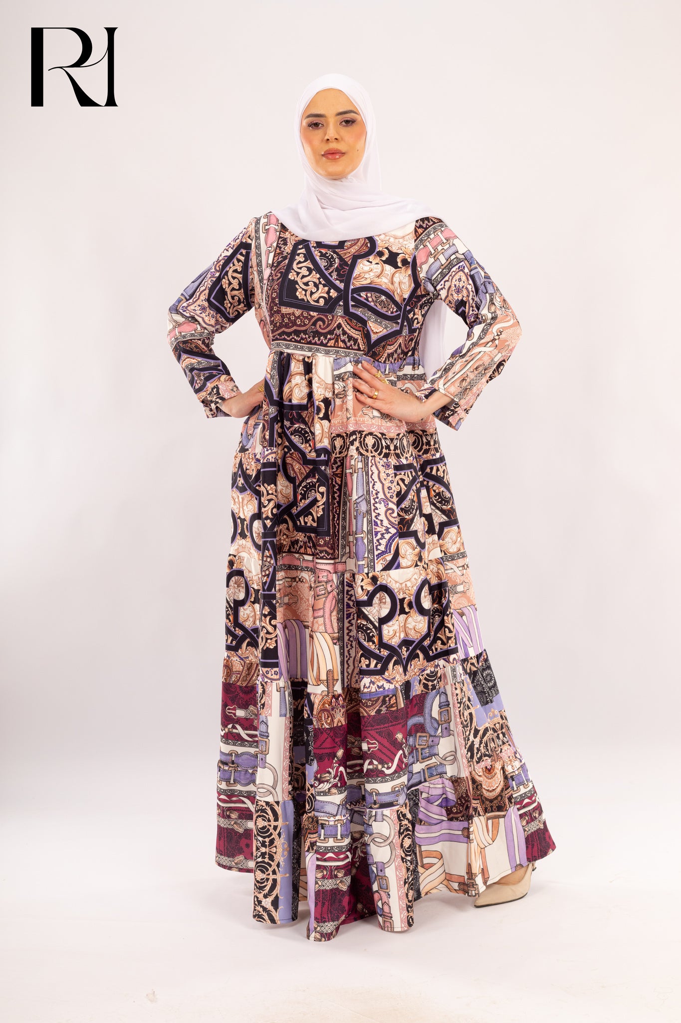 Serena Ornate Tapestry Print Modest Maxi Dress - Ruehaya