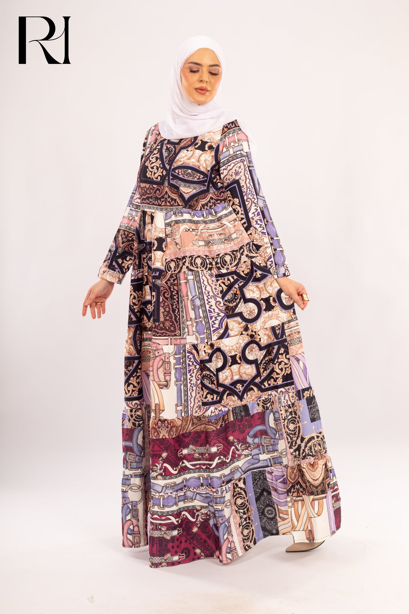 Serena Ornate Tapestry Print Modest Maxi Dress - Ruehaya
