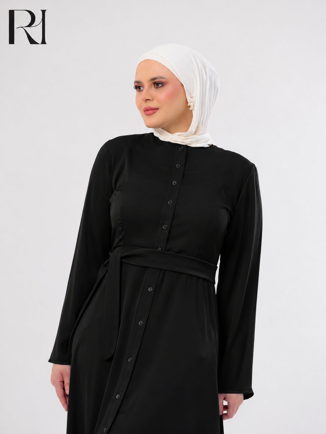 Rahaf Soft Lightweight Silk Two-Piece Set – Black & White