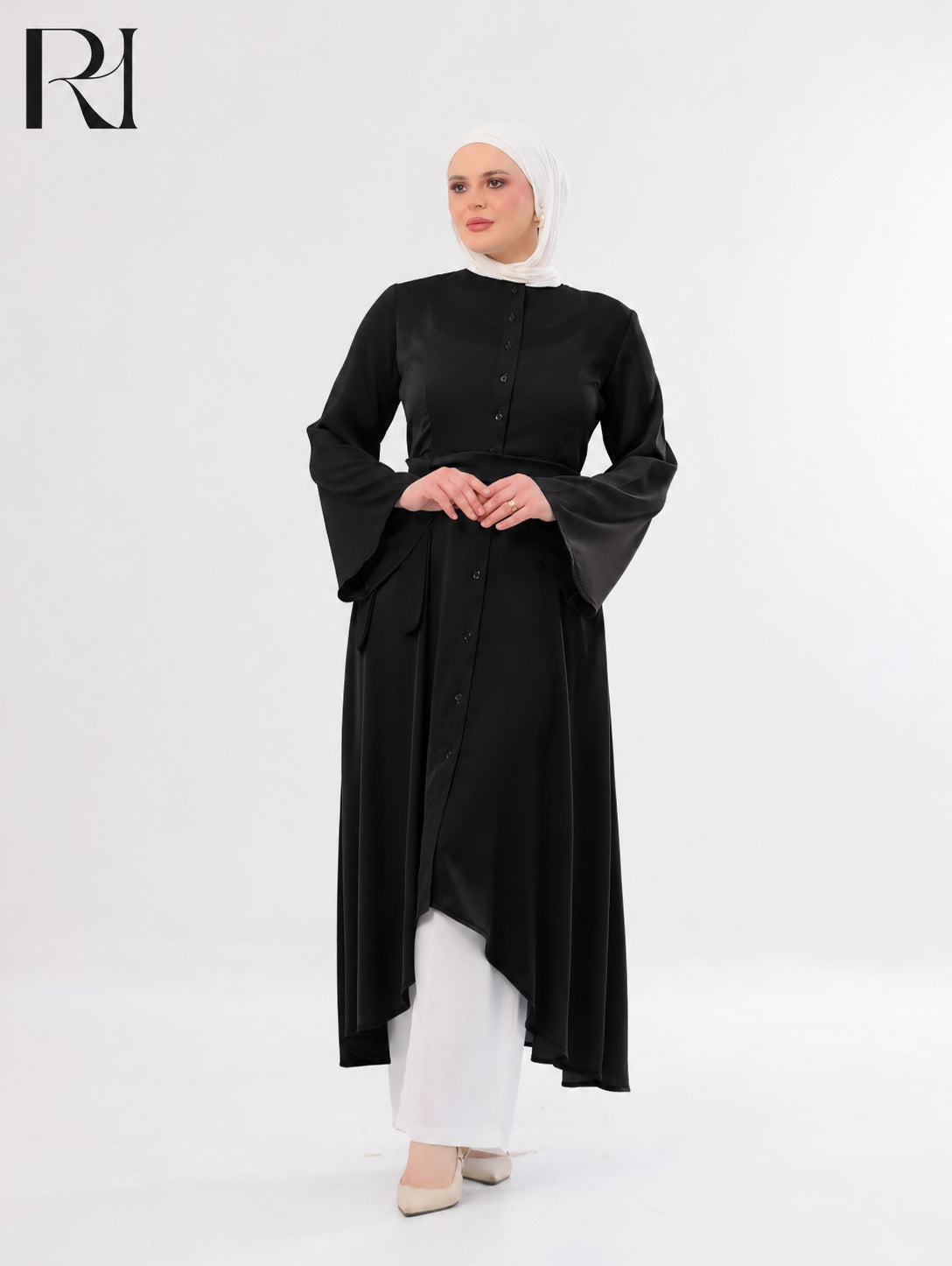 Rahaf Soft Lightweight Silk Two-Piece Set – Black & White