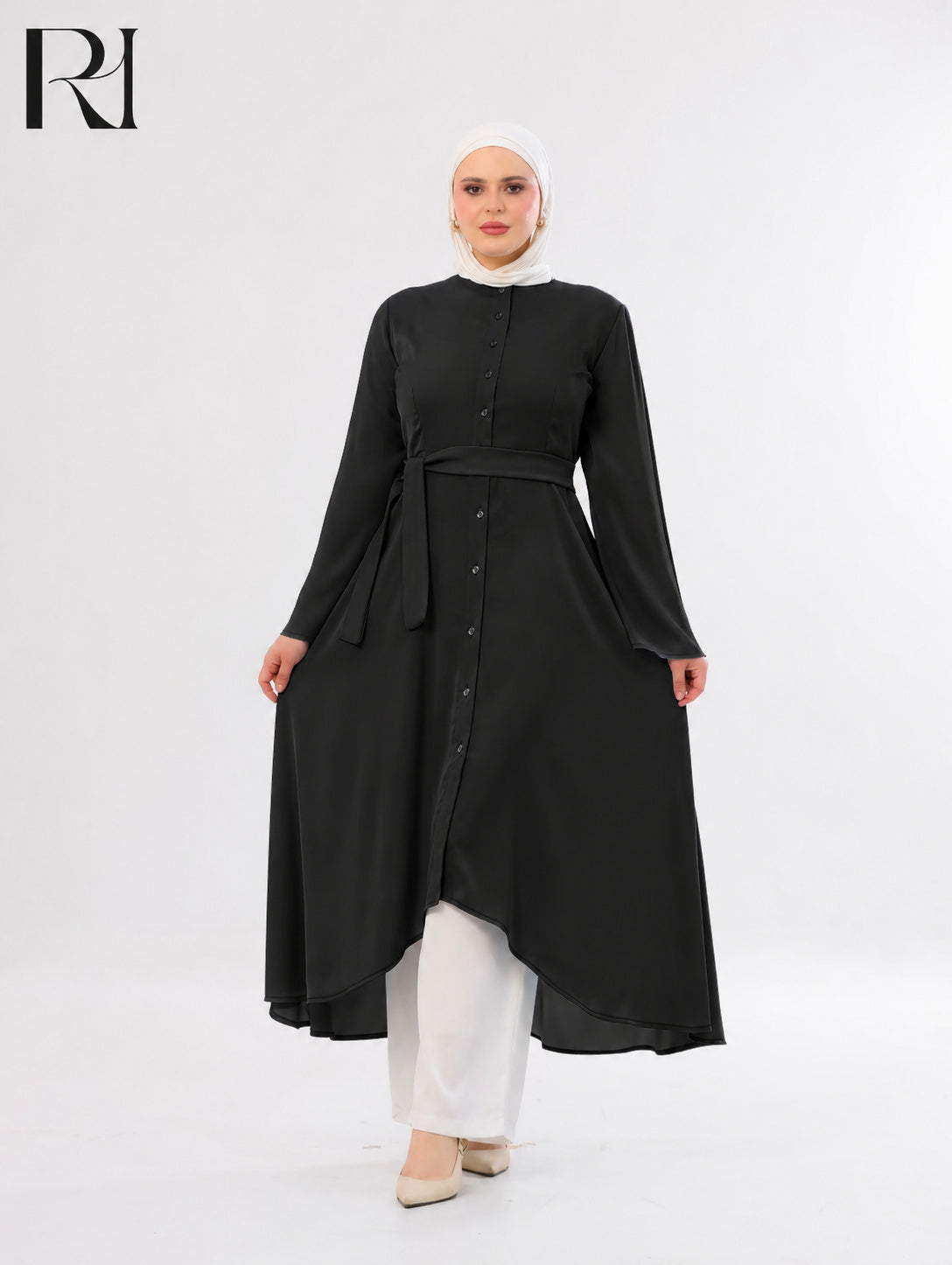 Rahaf Soft Lightweight Silk Two-Piece Set – Black & White